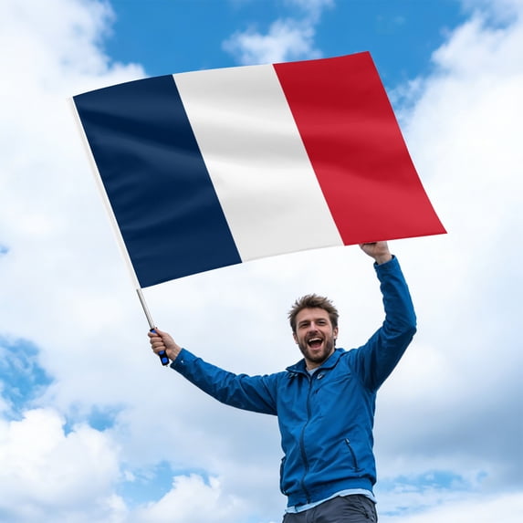 France Telescoping Fan Flag – 1.6m Extendable Pole & Large Blue White Red National Banner for Soccer Matches & Celebrations