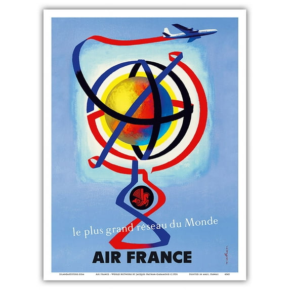 France - The Greatest World Network (Grand Reseau du Monde) - Vintage Airline Travel Poster by Jacques Nathan-Garamond c.1956 - Master Art Print (Unframed) 9in x 12in
