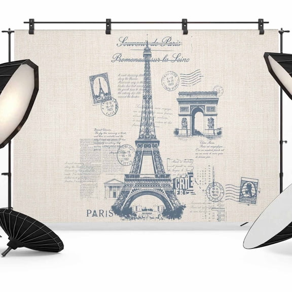 France Towers Backdrop for Photography,Fabric Photo Background Backdrop,Retro Hand-Painted Seal Architectural Art Photo Booth Background for Portrait Photoshoot Video Wedding Studio Banner 10x8ft