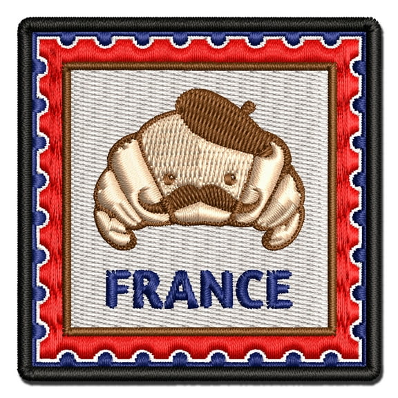 France Travel French Croissant with Beret Applique Multi-Color Embroidered Iron-On Patch - 2.5 Inch Small