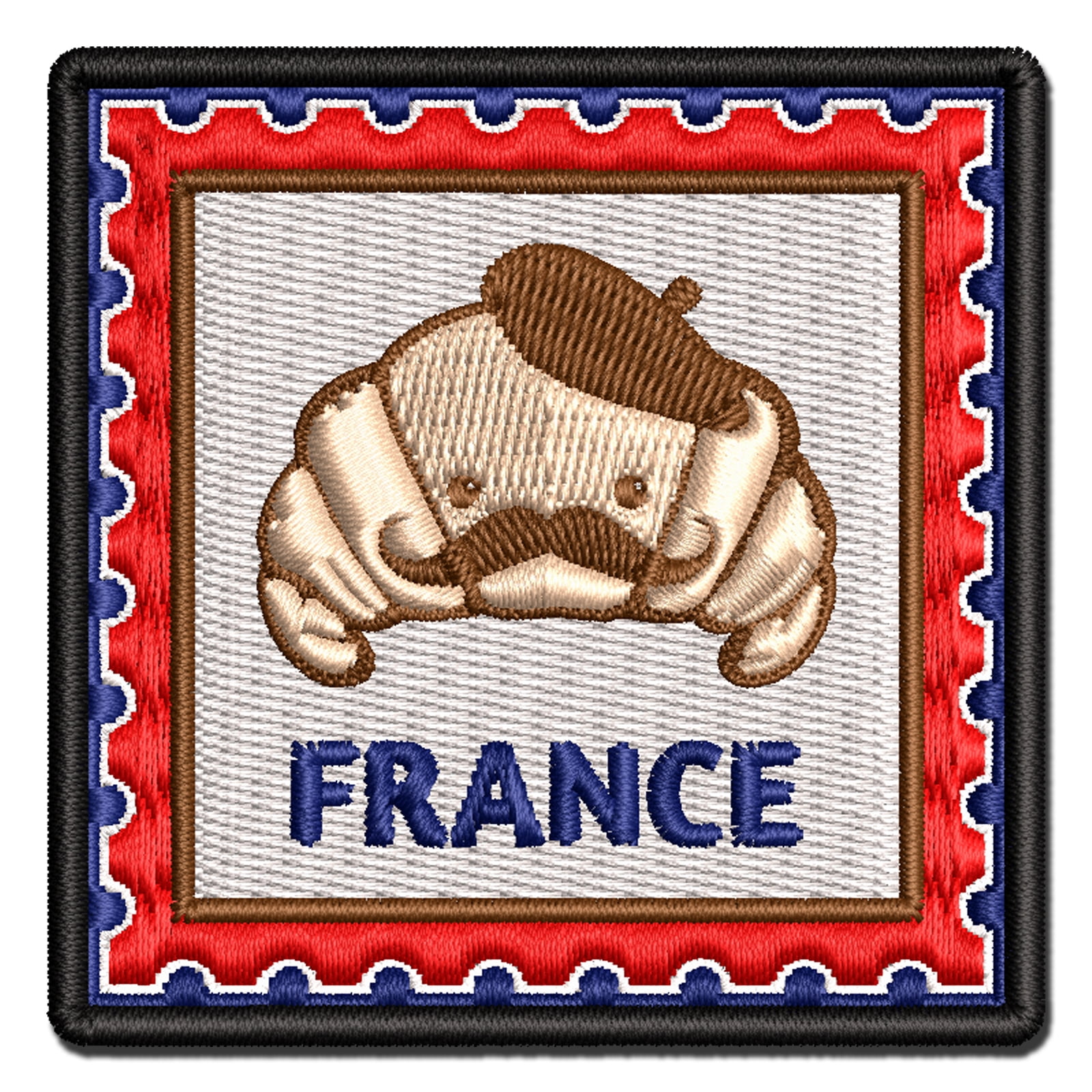 France Travel French Croissant with Beret Applique Multi-Color Embroidered Iron-On Patch - 3.5 Inch Large