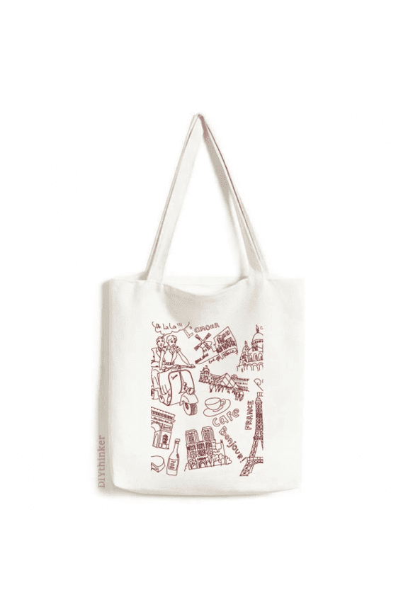 France Triumphal Arch Louvre Eiffel Tower Tote Canvas Bag Shopping Satchel Casual Handbag