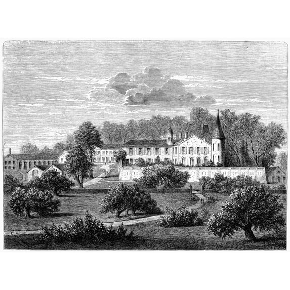 France Wine Ch�?�teau 1868. Nchteau Lafite In The MDoc Area Near Bordeaux. Wood Engraving French 1868. Print by