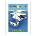 thumbnail image 1 of France - Winter Sports (Sports D’Hiver) - Skiing French Alps - Vintage Travel Poster by Bernard Villemot c.1948 - Fine Art Matte Paper Print (Unframed) 24x32in, 1 of 4