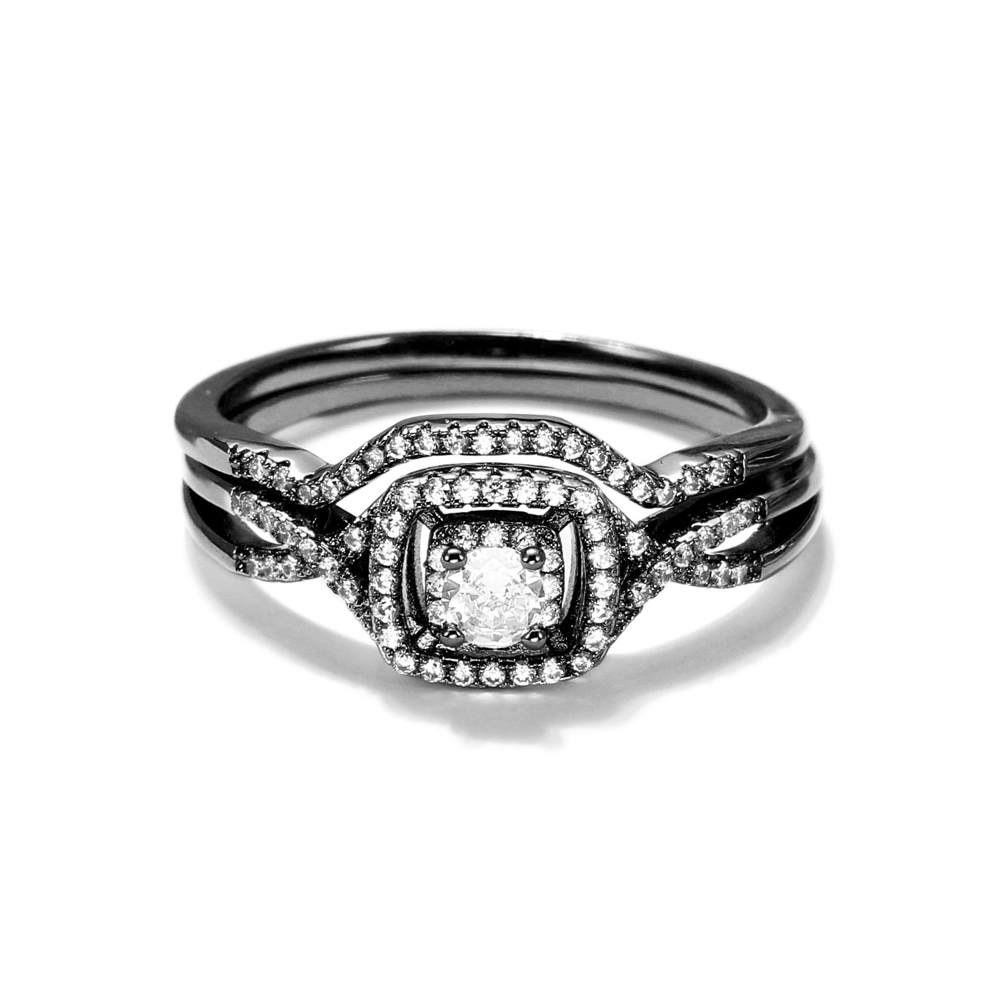 Frances Bridal Set for Women Halo CZ Engagement Ring Wedding Band