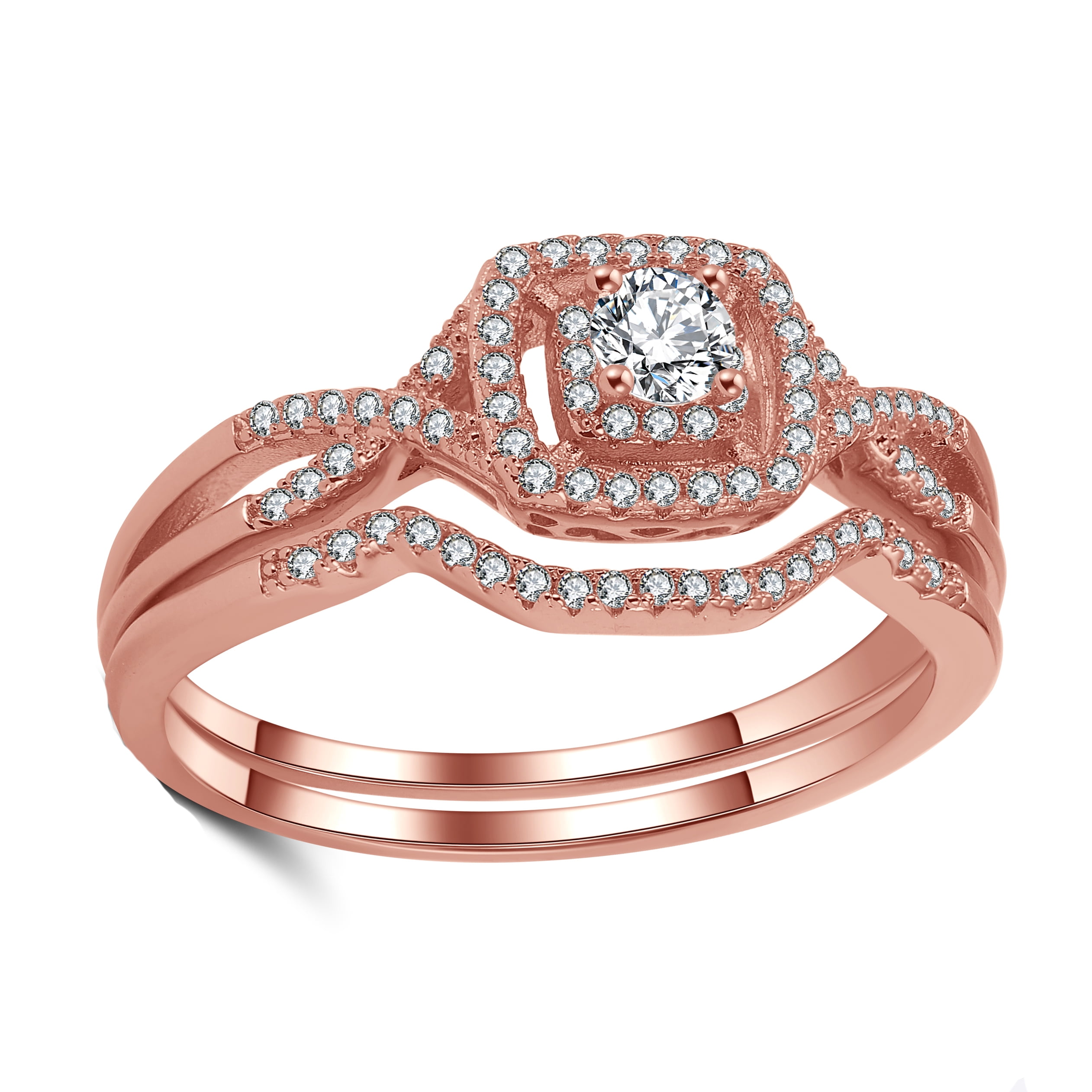 Frances Bridal Set for Women Halo CZ Wedding Engagement Ring Sterling  Silver Ginger Lyne Collection 