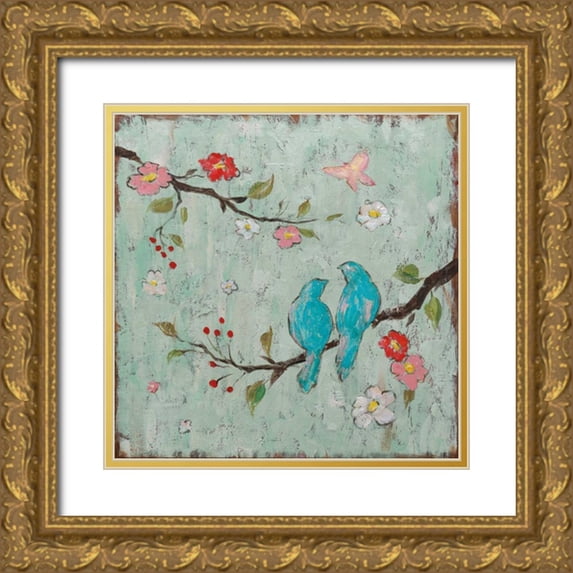 Frances, Katy 15x15 Gold Ornate Wood Framed with Double Matting Museum Art Print Titled - Love Birds I