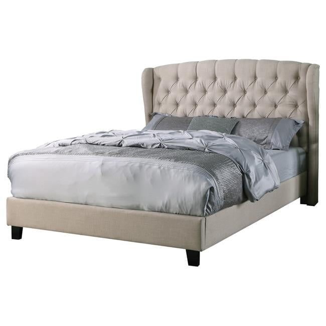 Beige Linen Tufted Upholstered Queen Platform Bed with Wood Frame