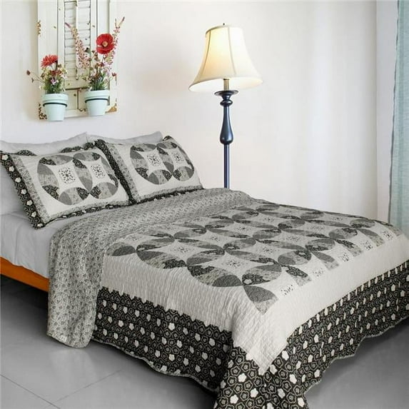 Francesca - Cotton 3 Pieces Vermicelli-Quilted Patchwork Quilt Set Full & Queen Size - White