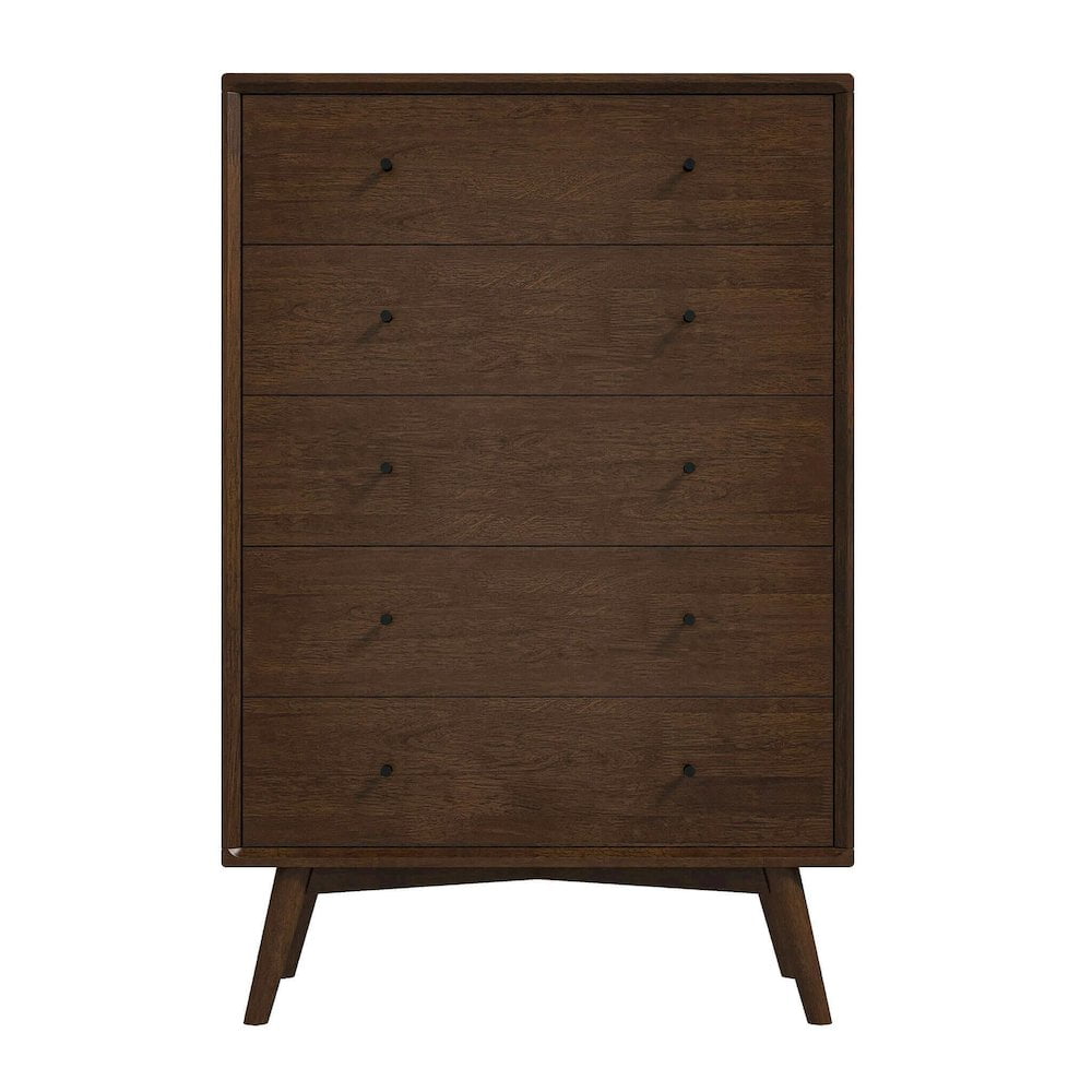 Walnut Brown Mid-Century Modern Solid Wood Tall Dresser