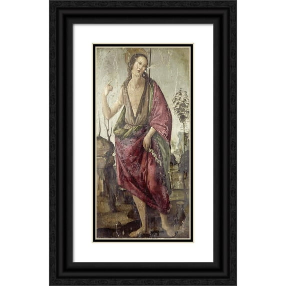 Francesco Botticini 9x14 Black Ornate Wood Framed Double Matted Museum Art Print Titled: John the Baptist (1470 - 1497)