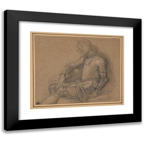 Francesco Curradi 14x12 Black Modern Framed Museum Art Print Titled - Seated Soldier in Armor (ca.&nbsp;1620-25)