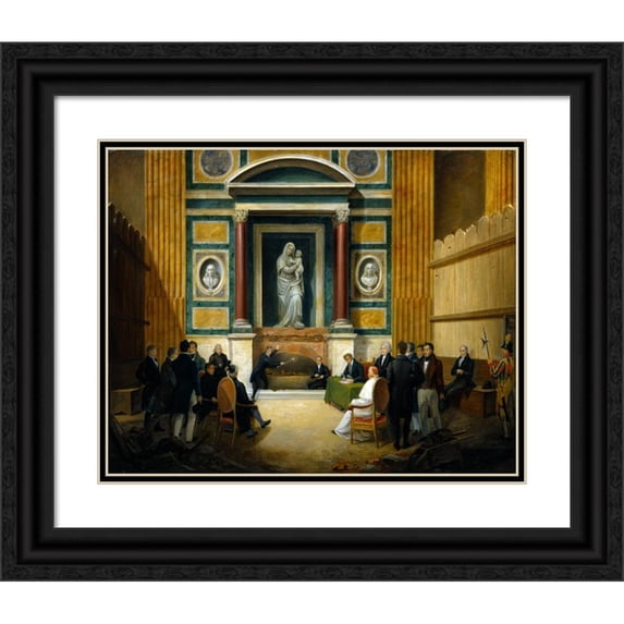 Francesco Diofebi 24x20 Black Ornate Framed Double Matted Museum Art Print Titled: The Opening of Raphael's Grave in Pantheon 1833 (1836)