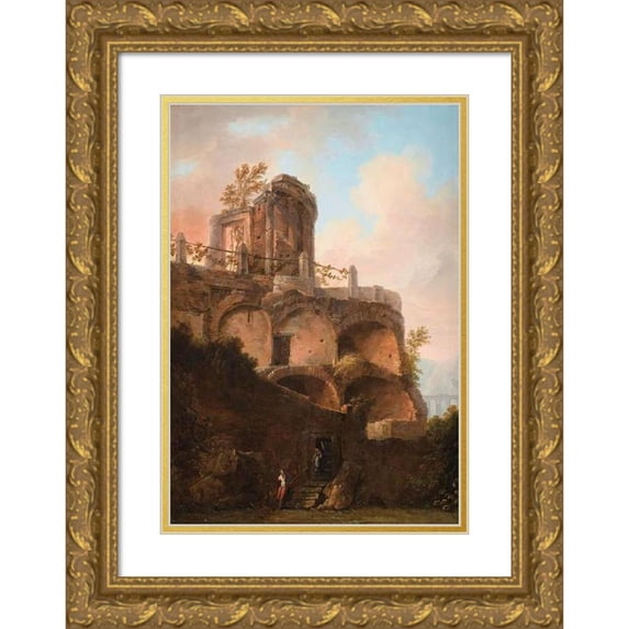Francesco Fidanza 18x24 Gold Ornate Framed and Double Matted Museum Art Print Titled - A View Of The Temple Of Vesta