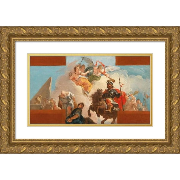 Francesco Fontebasso 14x10 Gold Ornate Wood Frame and Double Matted Museum Art Print Titled - The Triumph of a Leader; a Sketch for a Ceiling Decoration