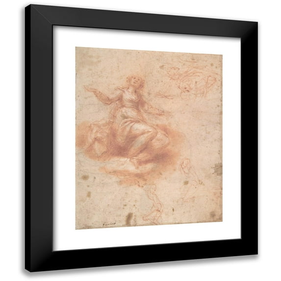 Francesco Furini 12x14 Black Modern Framed Museum Art Print Titled - Young Woman on a Cloud with Three Figures (17th Century)