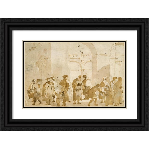 Francesco Guardi 14x11 Black Ornate Wood Framed Double Matted Museum Art Print Titled: Figure Studies (ca. 1765-70)