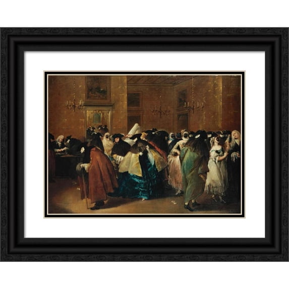 Francesco Guardi 14x11 Black Ornate Wood Framed Double Matted Museum Art Print Titled: The Ridotto in Venice with Masked Figures Conversing