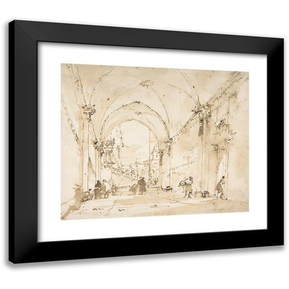 Francesco Guardi 14x12 Black Modern Framed Museum Art Print Titled - Architectural Capriccio; Vaulted Passageway Leading to a Square (1712-93)