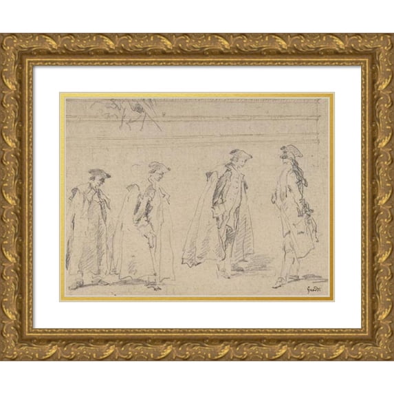 Francesco Guardi 14x12 Gold Ornate Wood Frame and Double Matted Museum Art Print Titled - Figure Studies (1712-93)