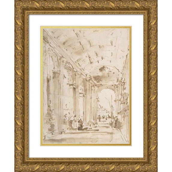 Francesco Guardi 14x18 Gold Ornate Wood Frame and Double Matted Museum Art Print Titled - The Arcade of the Libreria, Looking Toward San Giorgio Maggiore (1712-93)