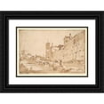 thumbnail image 1 of Francesco Guardi 18x14 Black Ornate Wood Framed Double Matted Museum Art Print Titled - A Venetian Capriccio; a Rio Leading to a Bridge (ca. 1780-85), 1 of 5