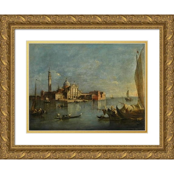 Francesco Guardi 18x15 Gold Ornate Wood Frame and Double Matted Museum Art Print Titled - Venice, in View of San Giorgio Maggiore