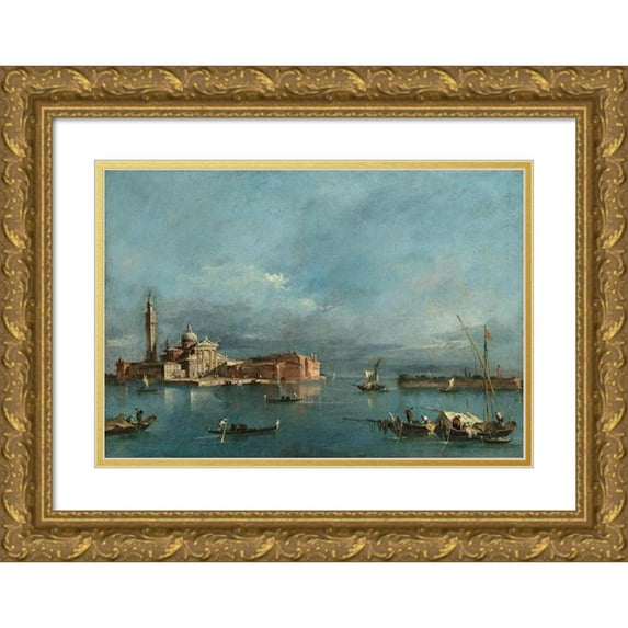 Francesco Guardi 24x18 Gold Ornate Framed and Double Matted Museum Art Print Titled - San Giorgio Maggiore, with the Punta Del Giudecca