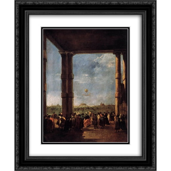 Francesco Guardi 2x Matted 20x24 Black Ornate Framed Art Print 'Hot Air Balloon Rising'