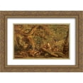 thumbnail image 1 of Francesco Guardi 2x Matted 24x18 Gold Ornate Framed Art Print 'Deer hunting', 1 of 2