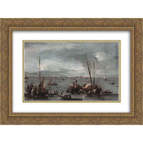 Francesco Guardi 2x Matted 24x18 Gold Ornate Framed Art Print 'The Lagoon Looking toward Murano from the Fondamenta Nuove'