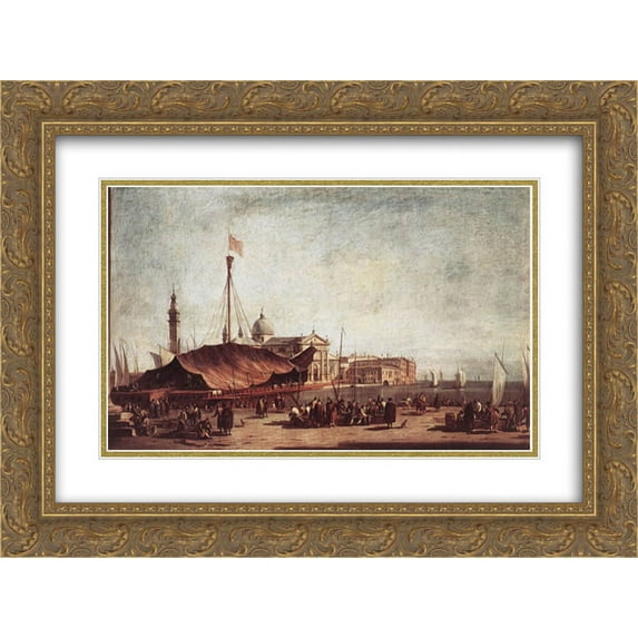 Francesco Guardi 2x Matted 24x18 Gold Ornate Framed Art Print 'The Piazzetta, Looking toward San Giorgio Maggiore'