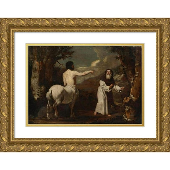 Francesco Guarino 24x17 Gold Ornate Framed and Double Matted Museum Art Print Titled - Saint Anthony Abbot and the Centaur (1642)