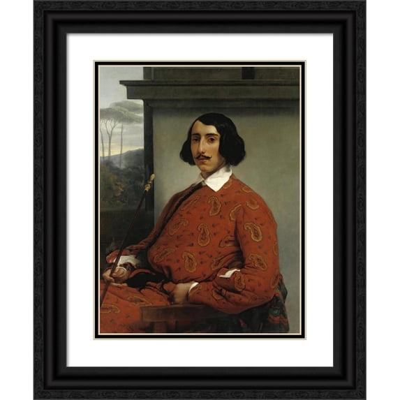 Francesco Hayez 12x14 Black Ornate Wood Framed Double Matted Museum Art Print Titled: Portrait of a Gentleman (Duca Manolo Nunez Falco) (ca 1855)