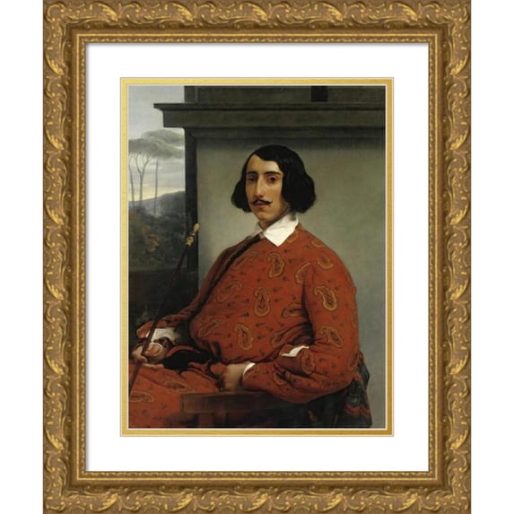 Francesco Hayez 15x18 Gold Ornate Wood Frame and Double Matted Museum Art Print Titled - Portrait of a Gentleman (Duca Manolo Nunez Falco) (ca 1855)