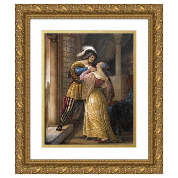 Francesco Hayez 15x18 Gold Ornate Wood Frame and Double Matted Museum Art Print Titled - Romeo and Juliet