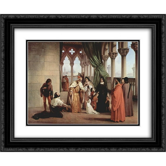 Francesco Hayez 2x Matted 24x20 Black Ornate Framed Art Print 'The Two Foscari Francesco Foscari, Doge of Venice and his family'