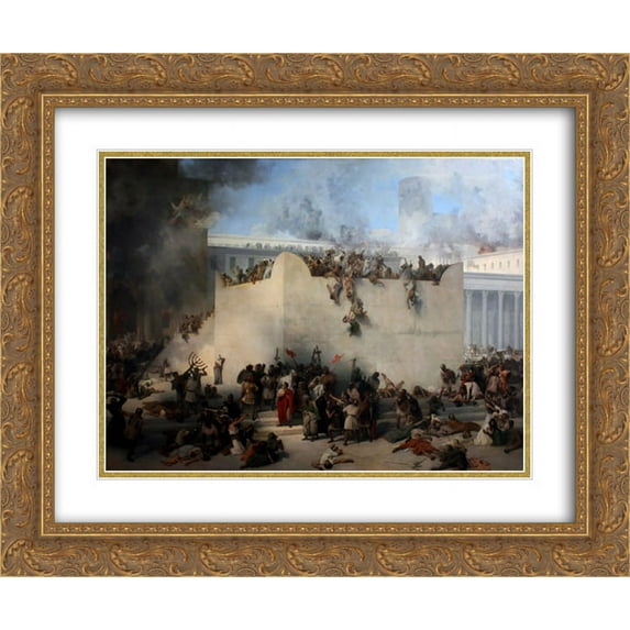 Francesco Hayez 2x Matted 24x20 Gold Ornate Framed Art Print 'Destruction of the Temple of Jerusalem '