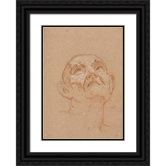 Francesco Lorenzi 11x14 Black Ornate Wood Framed Double Matted Museum Art Print Titled: Verona Sketchbook: Male Head (Page 31) (1760)