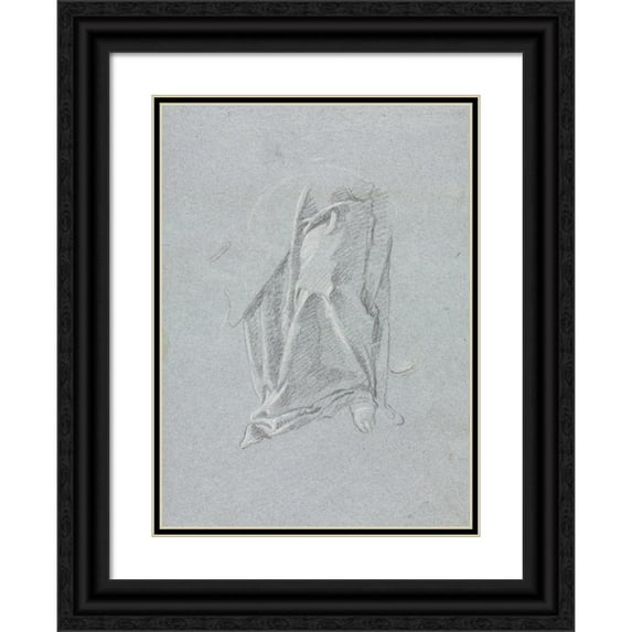 Francesco Lorenzi 19x24 Black Ornate Framed Double Matted Museum Art Print Titled: Verona Sketchbook: Drapery with Foot (Page 83) (1760)
