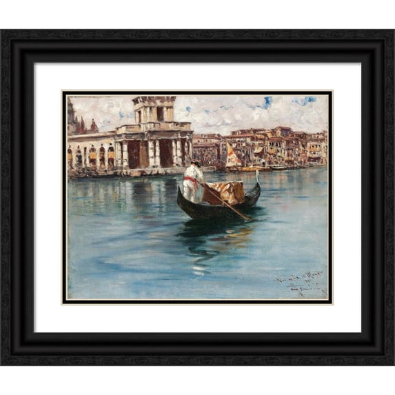 Francesco Mancini 24x20 Black Ornate Framed Double Matted Museum Art Print Titled: Canal Grande (1889)