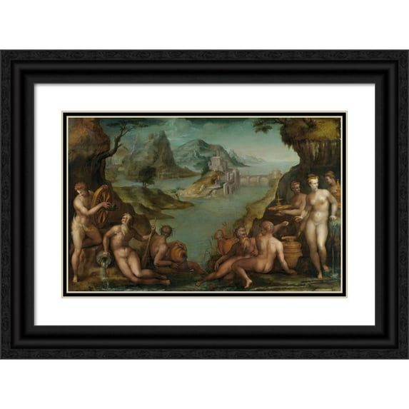 Francesco Morandini 18x13 Black Ornate Wood Framed Double Matted Museum Art Print Titled - Water Deities