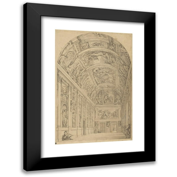 Francesco Panini 17x24 Black Modern Framed Museum Art Print Titled - View of the Farnese Gallery, Rome (1775)
