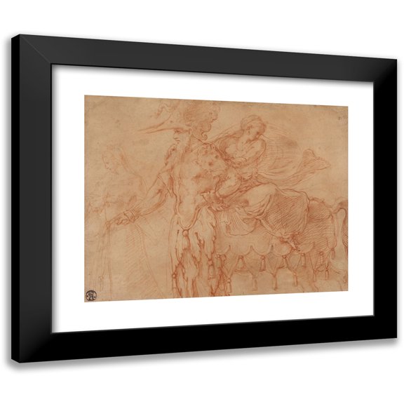 Francesco Primaticcio 24x20 Black Modern Framed Museum Art Print Titled - Centaur and Lapith (1540)