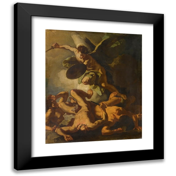Francesco Solimena 12x14 Black Modern Framed Museum Art Print Titled - Saint Michael Expelling the Rebel Angels