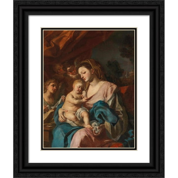 Francesco Solimena 12x14 Black Ornate Wood Framed Double Matted Museum Art Print Titled: Madonna and Child
