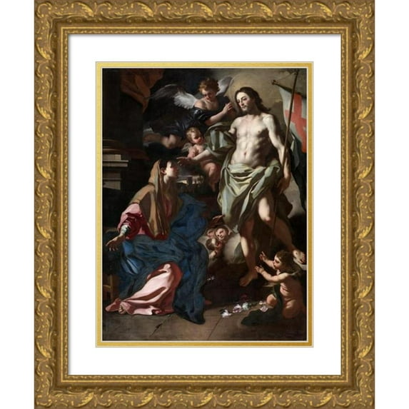 Francesco Solimena 12x14 Gold Ornate Wood Frame and Double Matted Museum Art Print Titled - The Risen Christ Appearing to the Virgin (C. 1708)