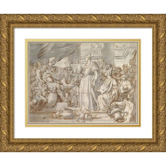 Francesco Solimena 14x12 Gold Ornate Wood Frame and Double Matted Museum Art Print Titled - The Continence of Scipio (1657-1747)