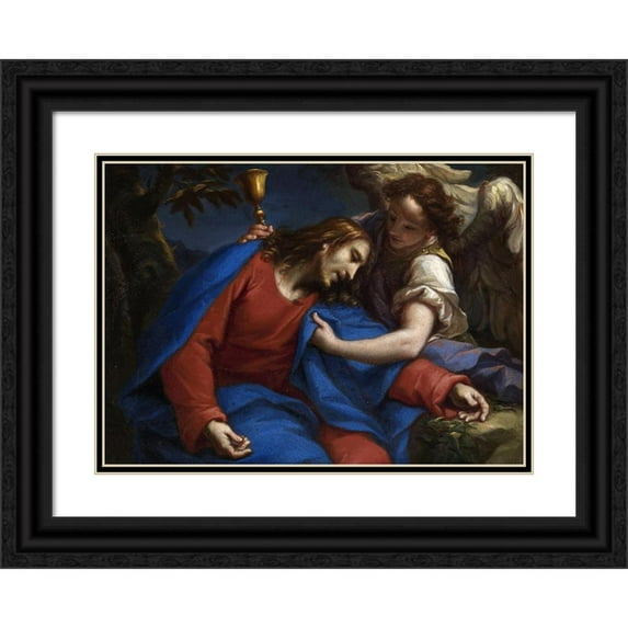 Francesco Trevisani 18x14 Black Ornate Wood Framed Double Matted Museum Art Print Titled - Agony in the Garden