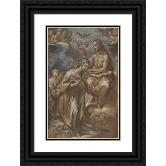 Francesco Vanni 13x18 Black Ornate Wood Framed Double Matted Museum Art Print Titled - The Coronation of the Virgin (1605)